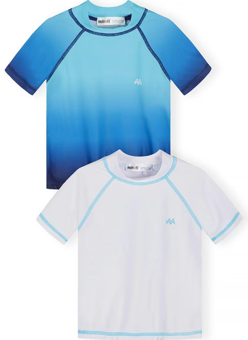 MINOTI Boys 2-pack fitted rash tops white and ombre blue